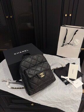 Luxury CC Black Quilted Caviar Mini Backpack - Rare GHW